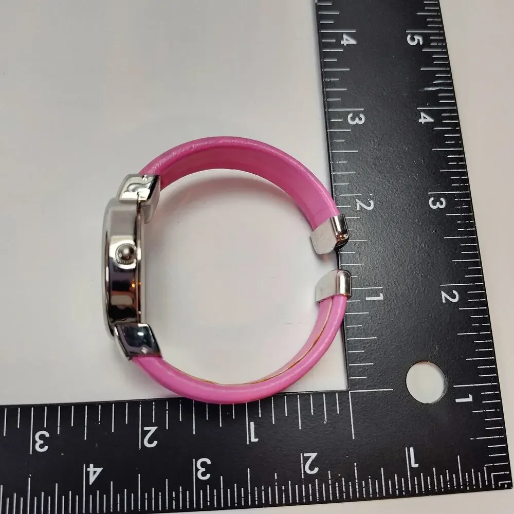 Disney Minnie Mouse Pink Bangle Bracelet Watch Silver Tone
